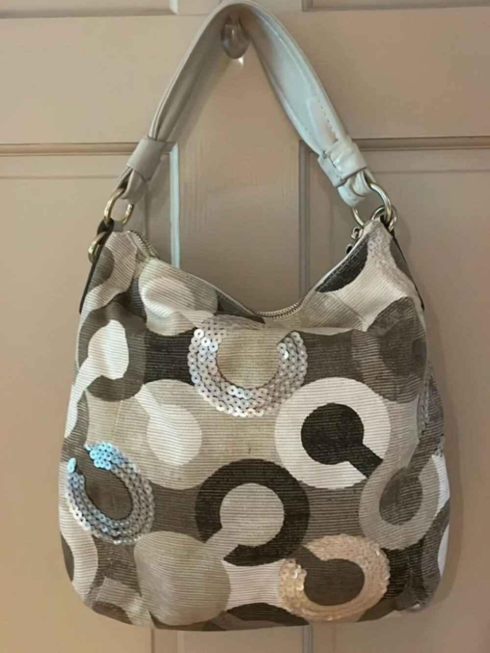 Coach Sequin 14860 Blues Op Art Kristen Shoulder Bag Purse